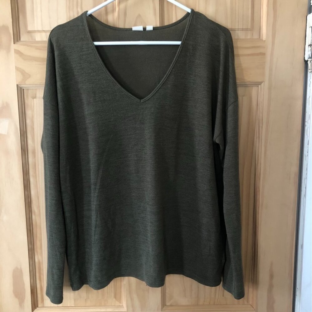 Gap Long Sleeve V Neck Tee - Women's Sz M - Forest Green